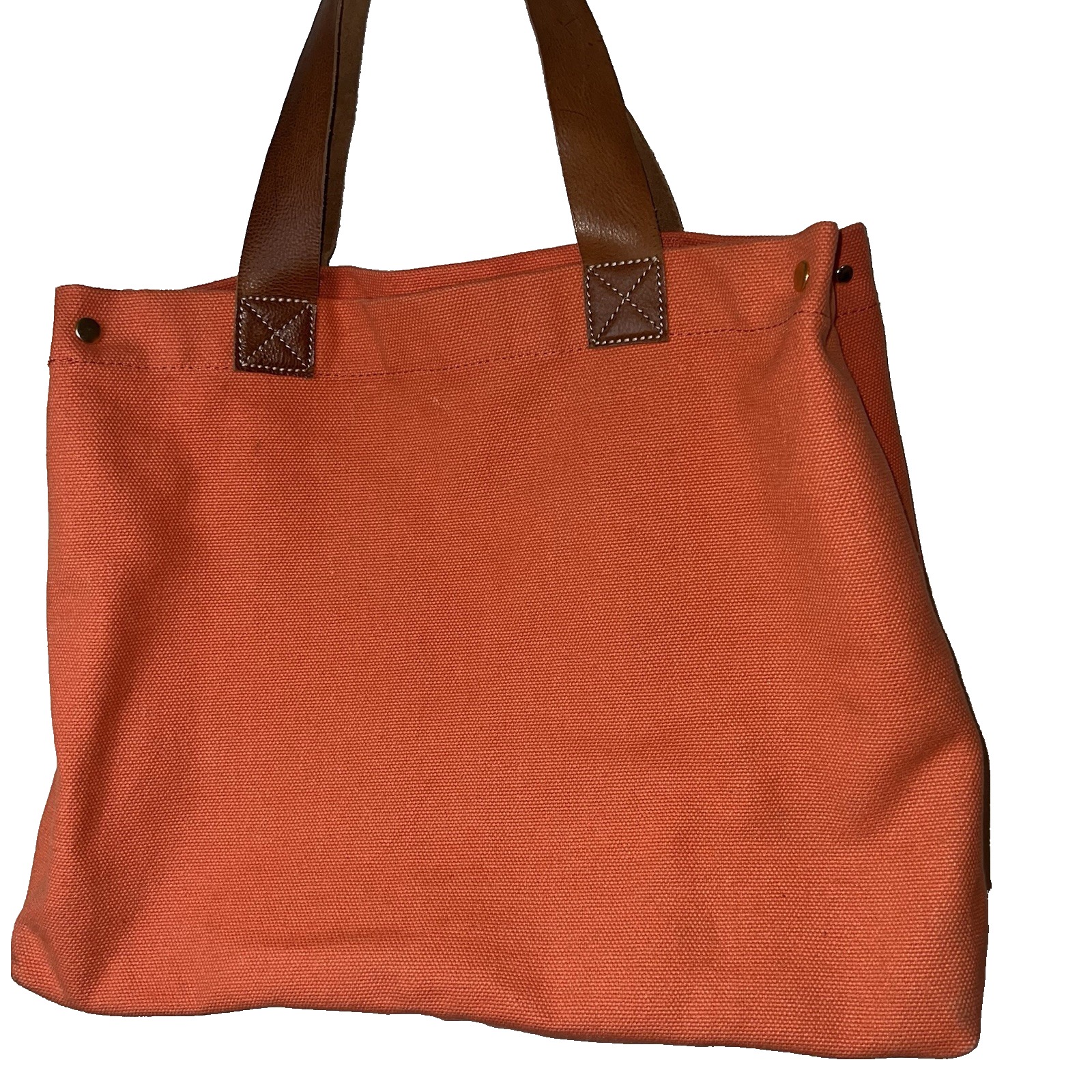 Anne Fontaine Violetta Cotton Tote Purse Orange With Brown Leather Strap — image 7 of 8
